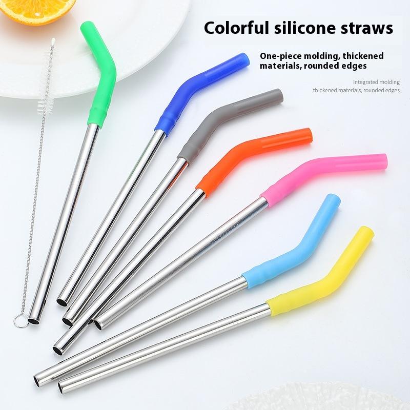 Long Metal Straw With Silicone Tips Cleaning Brush Stainless Steel Drinking Straw With Covers