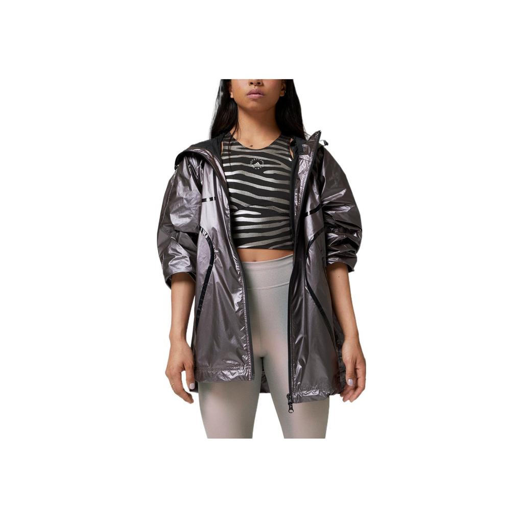 Adidas X Stella McCartney Collaboration Line Detail Printed Metallic Hooded Jacket Women Jacket Purple H09046