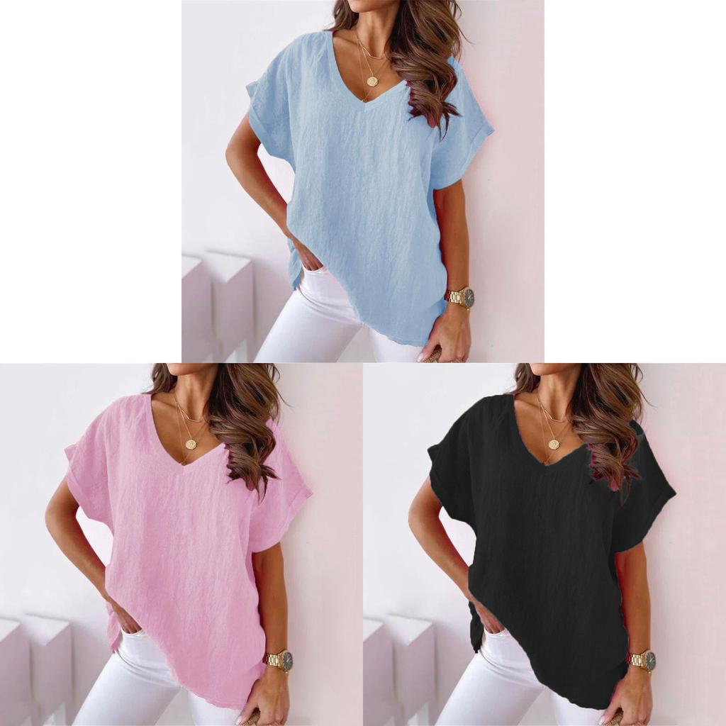 T-shirt Vintage in Cotone e Lino con Stampa per Donna Casual