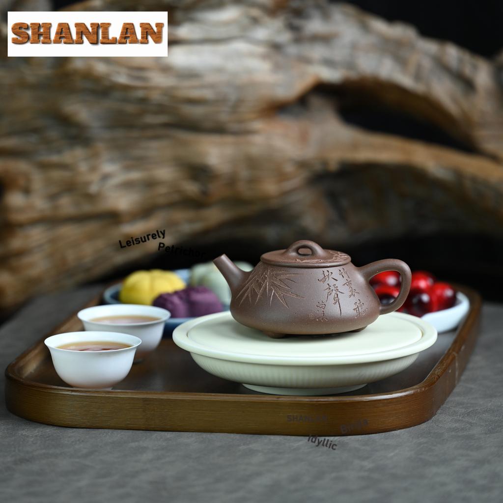 170ml Ancient Yixing Purple Clay Teapots Hand-carved Bamboo Leaf Stone Ladle Pot Raw Ore Mud Kettle Chinese Zisha Tea Set Gifts