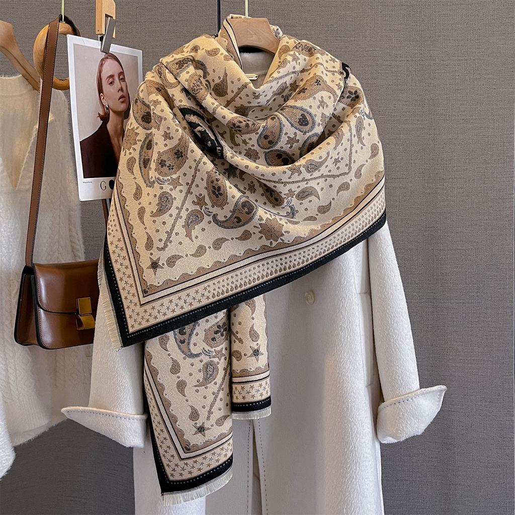 Retro Paisley Print Cashmere Feel Pashmina Women Winter Outdoor Keep Warm Large Shawls Wraps Tassels Lady Bufanda Blanket Poncho
