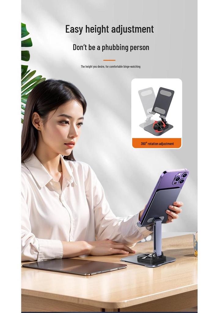 Foldable Aluminum Phone & Tablet Stand with Rotating Anti-Shake Design