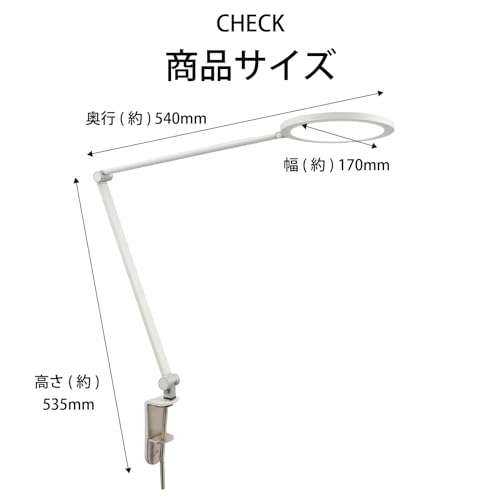 OHM Electric LED Arm Light, Dimmable and Color-Adjustable, Clamp Light, Desk Light, Desk Stand, AS-LDC6K-W 06-1947 OHM
