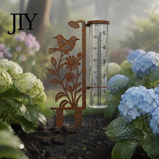 Accurate Rainfall Measuring Device Rain Gauge Outdoor, 7.8 Inch Gauges for Precipitation, Freeze Proof Stylish Garden Decoration Gauge, Vintage Flower