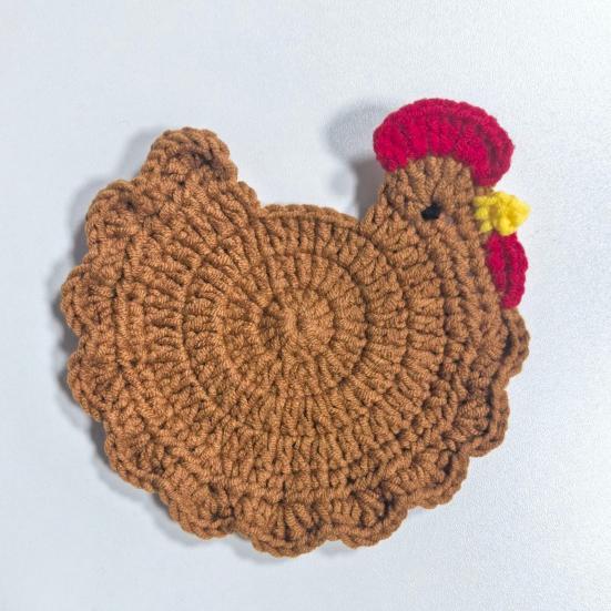 Crochet Hen Coaster, Handmade Chicken Shape Knitted Mat for Coffee Cup, Cute Kitchen Countertop Bar Accessory
