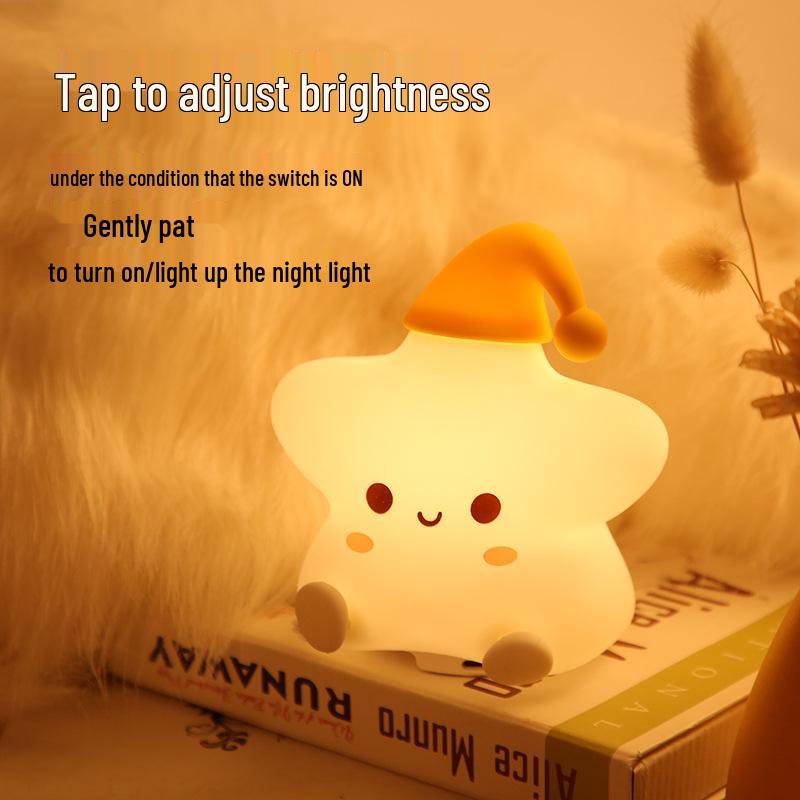 Star Dormitory Silicone LED Night Light, Warm Color, Cute Bedside Atmosphere Lamp, Sleep Companion, Tap To Illuminate.