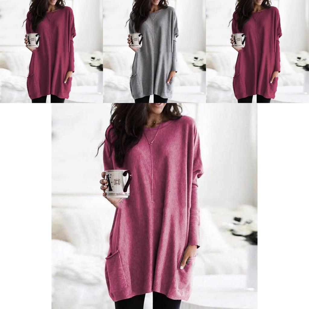 Elegant Women's Jumper Mini Dress Blouse In Vibrant Colors With Two Pockets