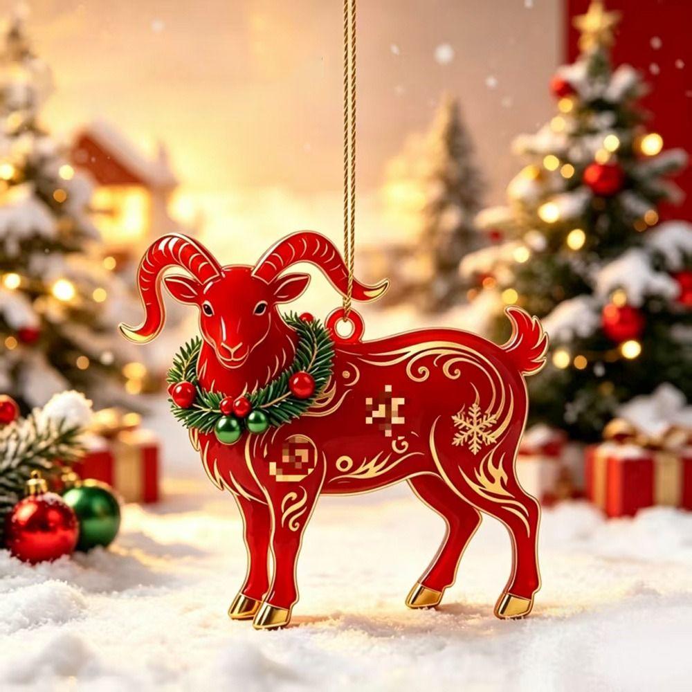 2D Flat Goat Pendant Shining Christmas Tree Ornament Animal Hanging Decoration  Shop Window Display