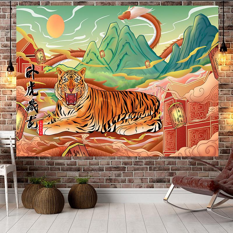Čínský styl Tygří styl Velký gobelín Nástěnná geometrie Hippie gobelín Domácí pokoj Dekor Estetická dekorace