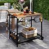 Serving Cart, Kitchen Cart, 2 Tiers, 4 Bottle Holders, In/Outdoor, Natural/Black