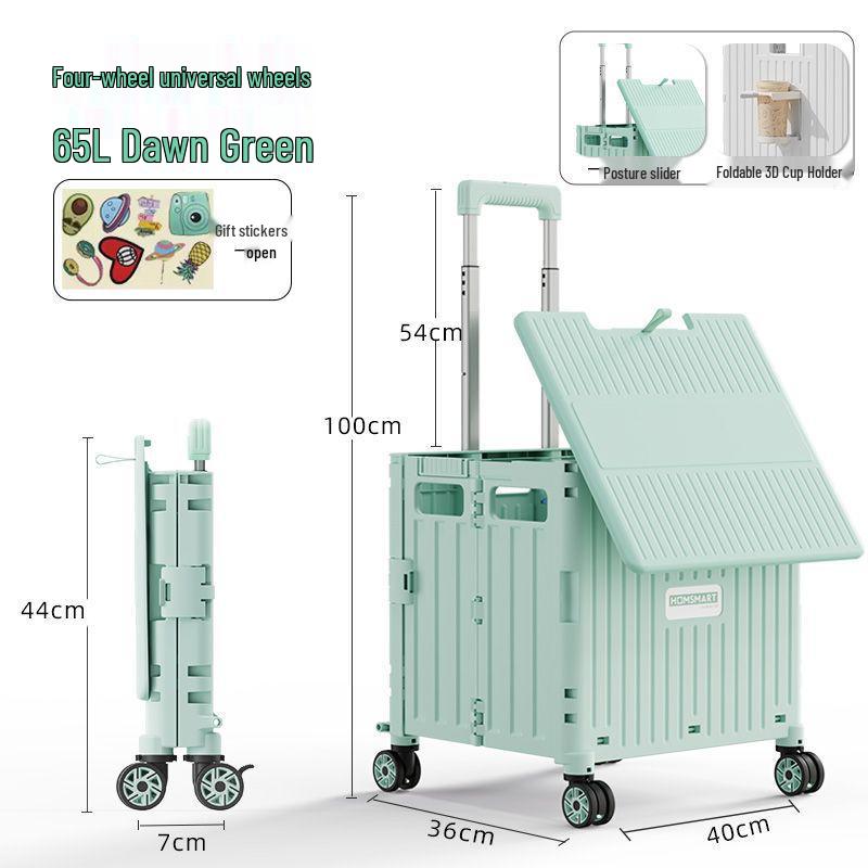 

Портативная складная тележка для покупок: Маленькая тележка для уличных прилавков и домашнего использования, с тягой и функциональностью ручной тележки. Foldable