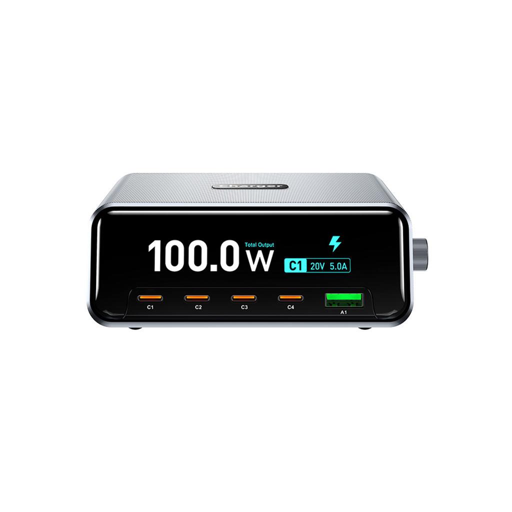 265W GaN Charger 5 Port Fast Charging Station with 2.3 Inch High Definition Screen Smart Power Display