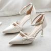 French bow bag head sandals women's summer new one-word with hollow high heels women's thin heel pointed single shoes