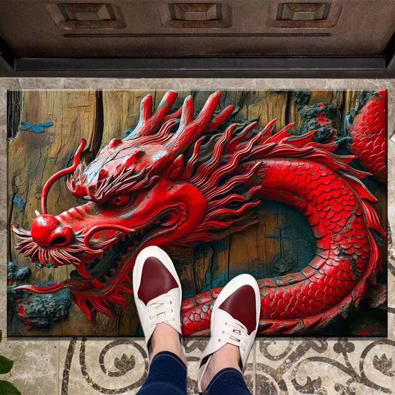 New Year s Non-slip Red Doormat - Thick Crystal Velvet Welcome Mat for Home Entrance 40x60cm (Thickened Crystal Velvet)