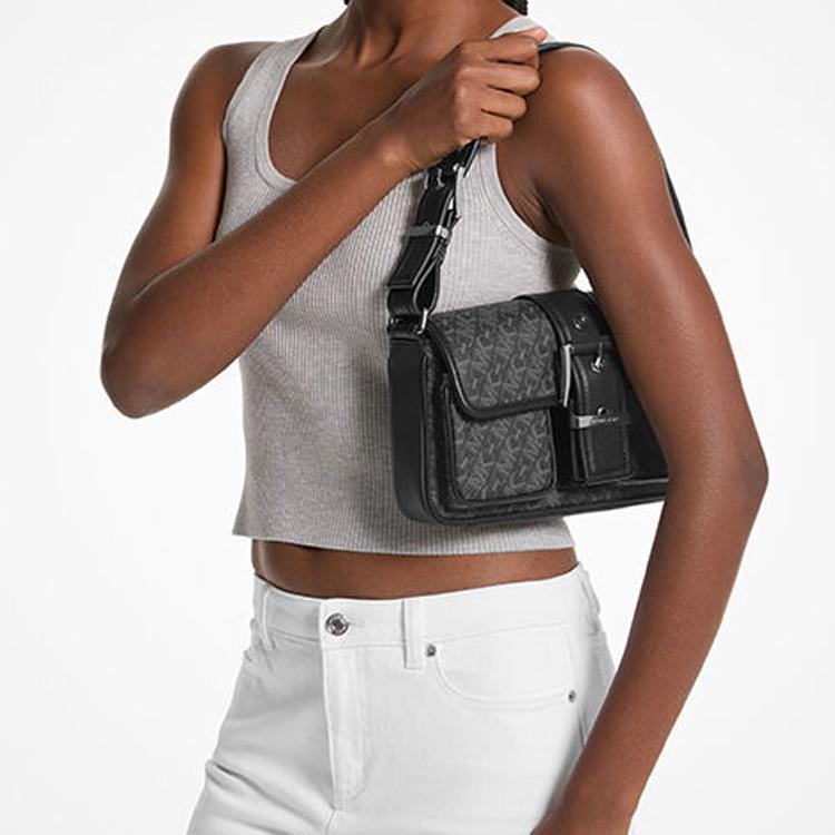 Michael Kors Mk Colby Series Ikonický potisk loga Plátěná taška přes rameno Střední Dámské tašky Černá 30S4SBAL2V-BLACK