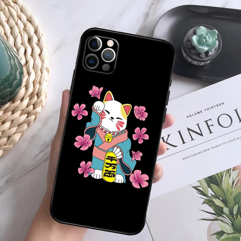 Lucky Cat Maneki Neko Japanese Case For iPhone 11 12 13 Pro Max X XR XS Max 7 8 Plus SE 2020 12 13 Mini Phone Back Cover