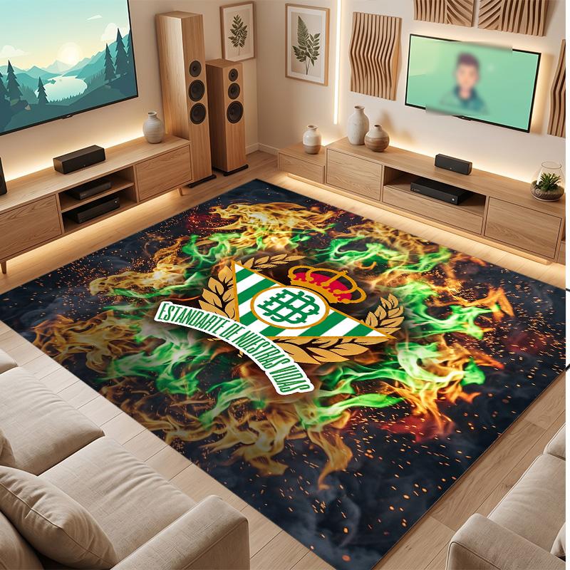Real Betis Football Print Crystal Velvet Rug, Comfortable Water Absorbent Non Slip Indoor Floor Carpet