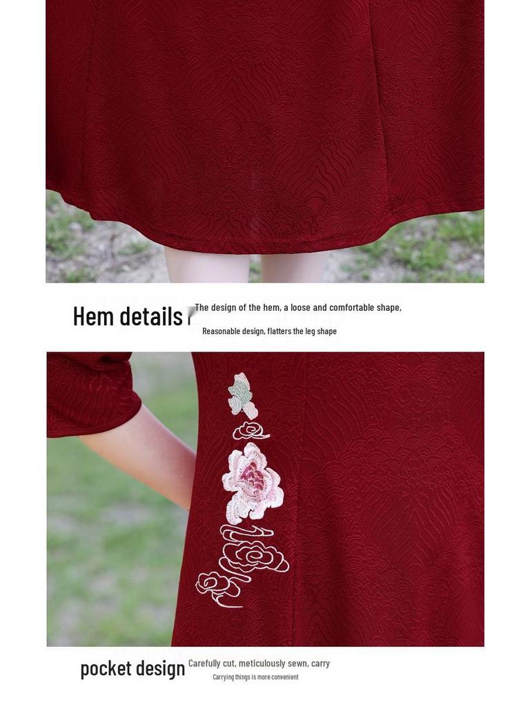 Retro Qipao Dress for Middle-aged Women, Slimming Fit, Seven-quarter Sleeves, Perfect for Spring and Summer