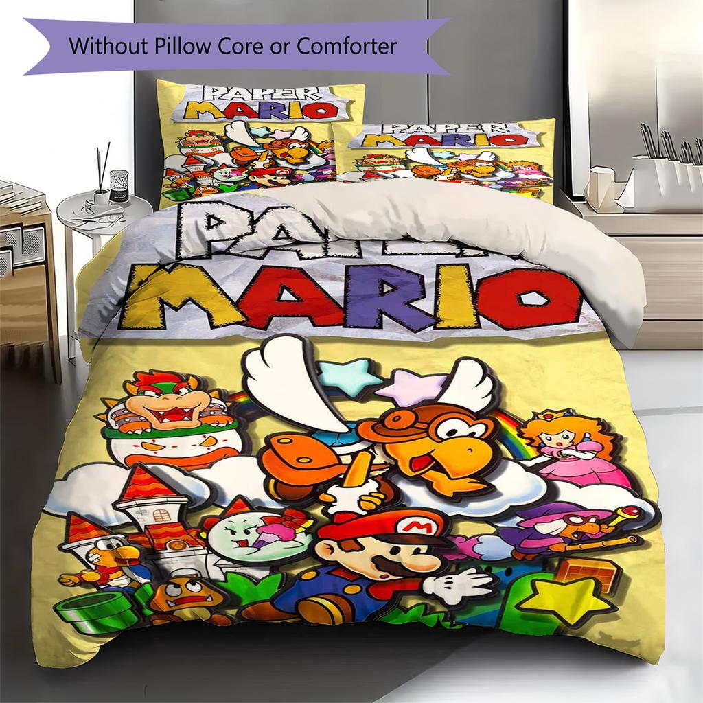 Super Mario Bros Themed Duvet Cover Set Polyester Microfiber Soft Comforter Cover Bedroom Decor -QJY