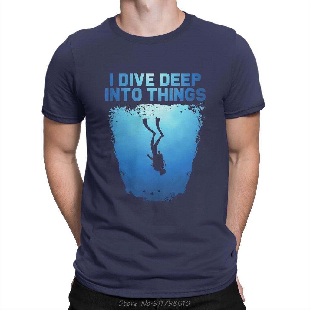 I Dive Deep Into Things Scuba T-Shirt Diving Pure Cotton Tops Vintage O-Neck Oversized Unisex Tshirt Men Clothing Fitness tshirt