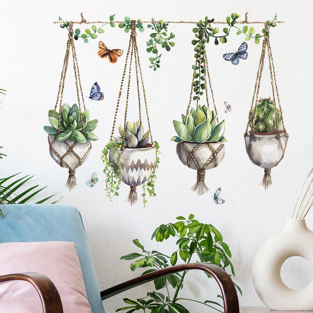 Creative Hanging Succulent Pot Wall Sticker Self-Adhesive for Bedroom Living Room Home Decoration