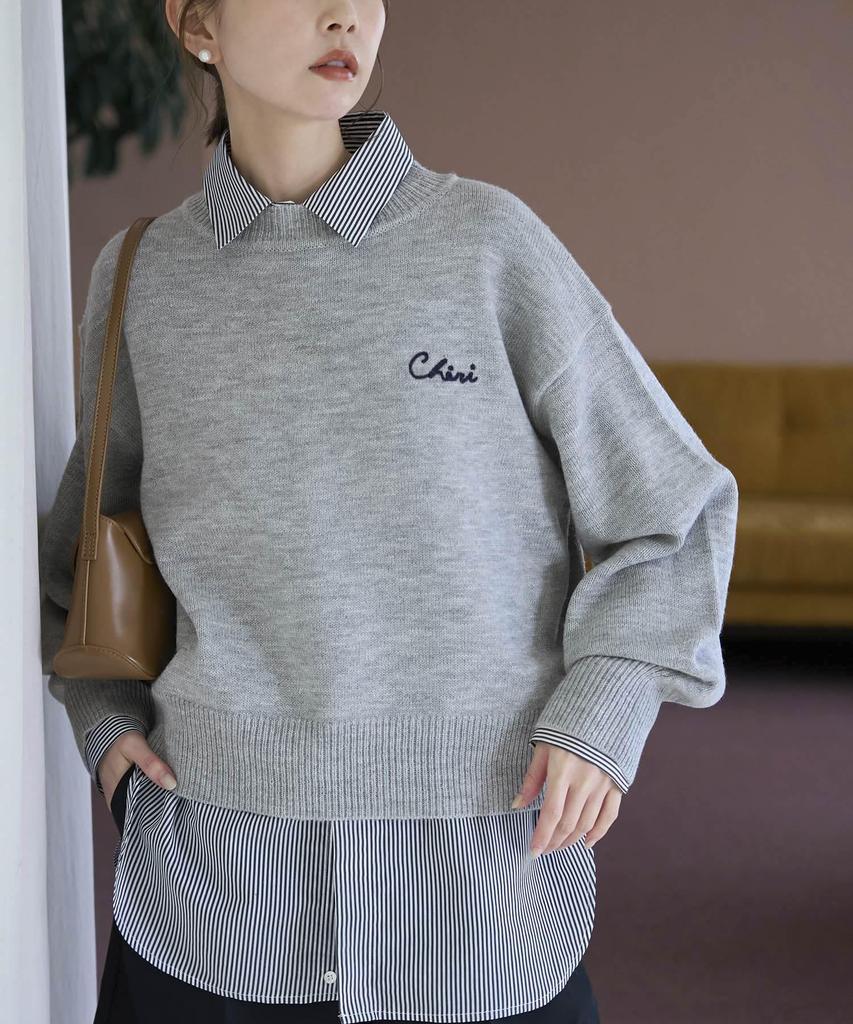 ROPE PICNIC Knit Pullover Logo Embroidered Knit GDM64000 Light Gray [WEB Exclusive] Mid-Gauge Pullover/Anti-Static/Machine Washable, Women's (08)