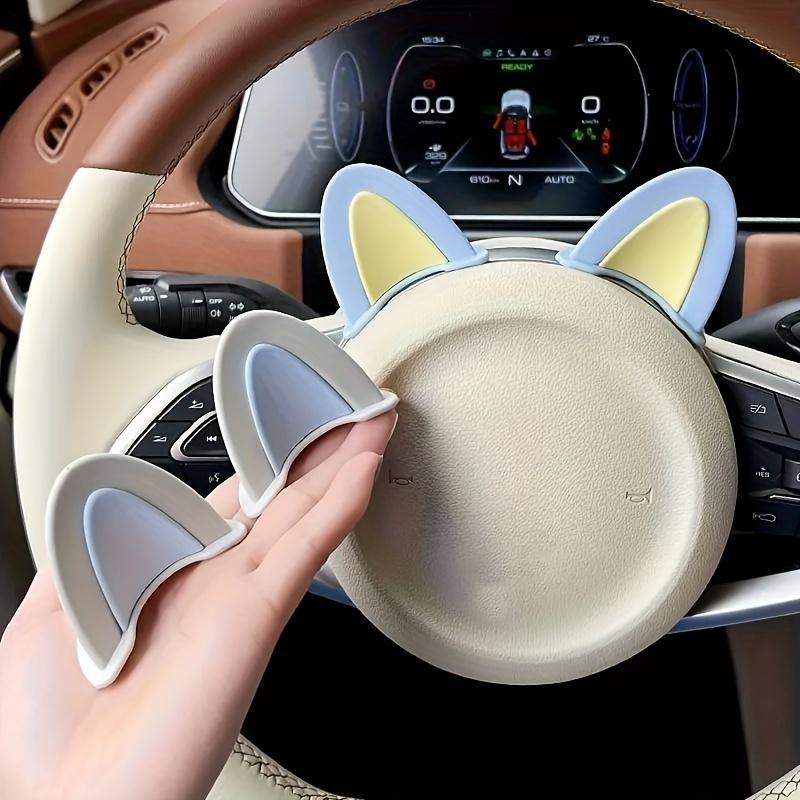 Two Pieces Per Package of Adorable Cat Ear-Shaped Steamed Buns (Mirror Not Included) Car Steering Wheel Decoration - Adhesive Dashboard Trim