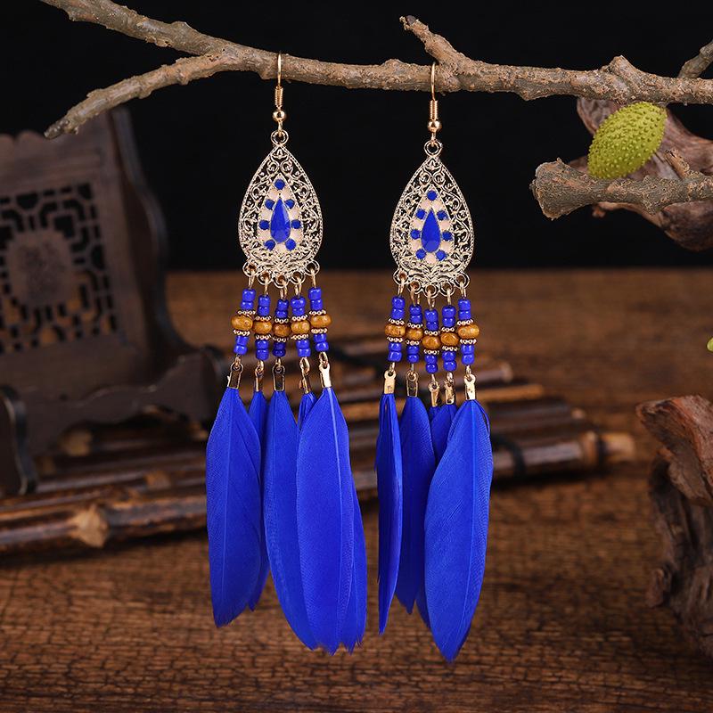 Bohemian Long Tassel Feather Earrings - Trendy Douyin-Inspired Design for Women