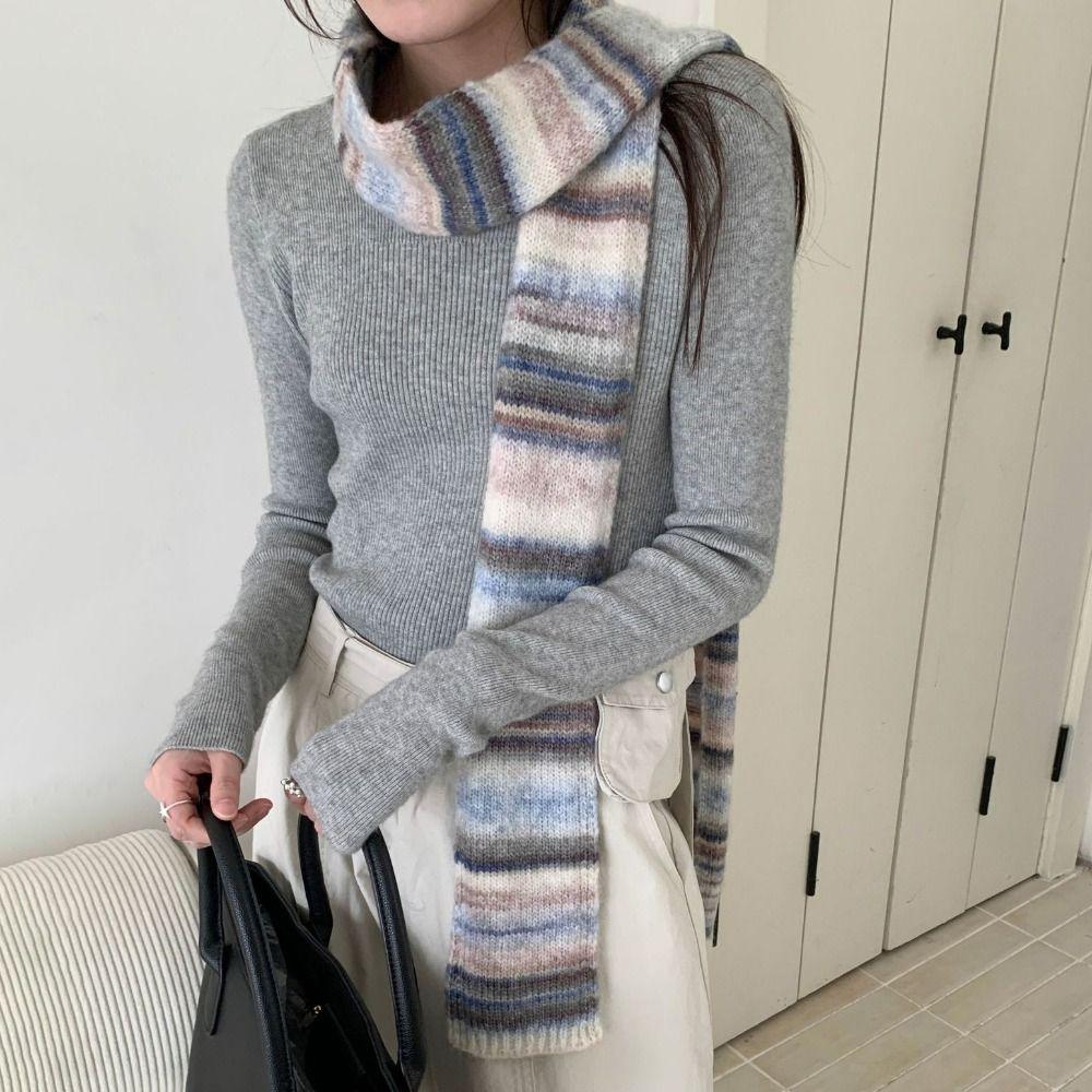 Thickened Rainbow Striped Scarf Plush Winter Shawl Fashion Cashmere Knitted Scarf Student
