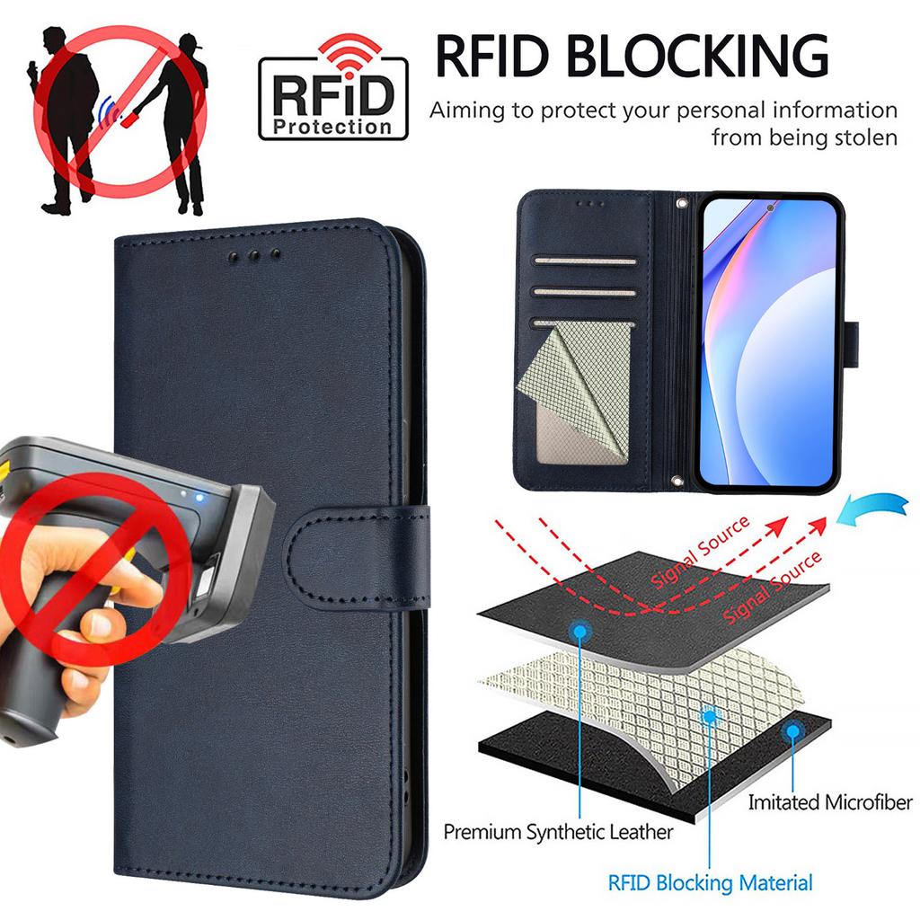 For Samsung Galaxy A36 5G/Galaxy A56 5G Wallet Case RFID Blocking Calf Texture Leather Stand Phone Cover with Strap