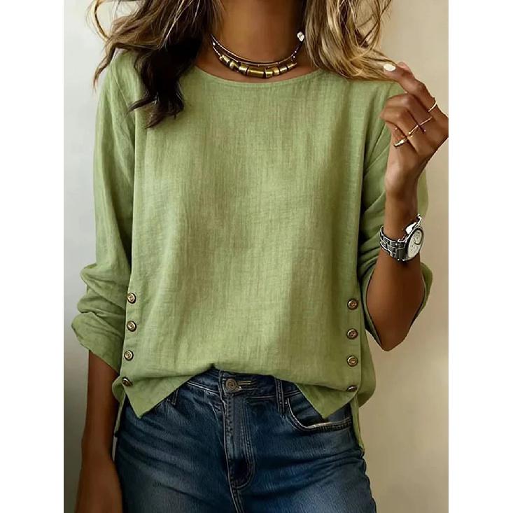 

2026 Summer New Women s T-Shirt, Solid Color, Round Neck, Casual Loose Cotton-Linen Top for Women S зелёный