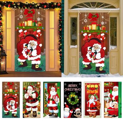 Door Hanging Christmas Door Cover Atmosphere Arrangement Holiday Props Door Banner Old Man Snowman Background Fabric Flag