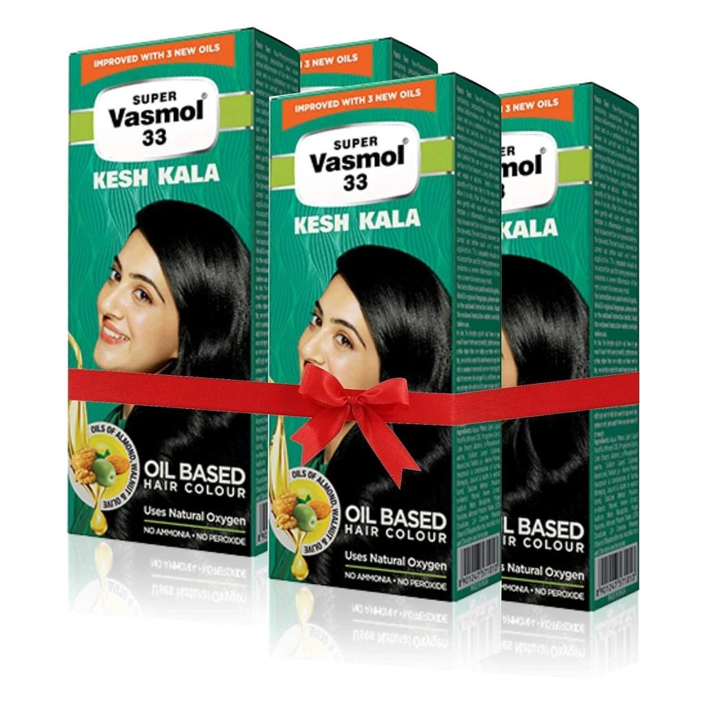 4 x Olio per Capelli Super Vasmol 33 Kesh Kala ( 100ml Ciascuno) Tinta per capelli liquida