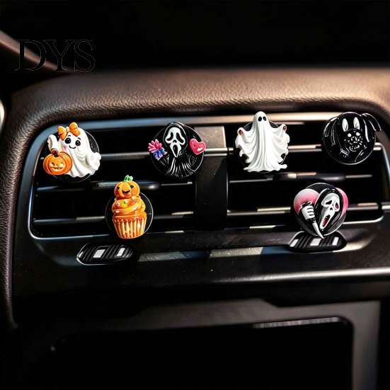 Cute Halloween Auto Vent Diffuser 6 Pcs Car Air Clips, Pumpkin Ghost Grim Reaper Bat Gadgets Accessories Freshener Charm, Automotive Conditioning