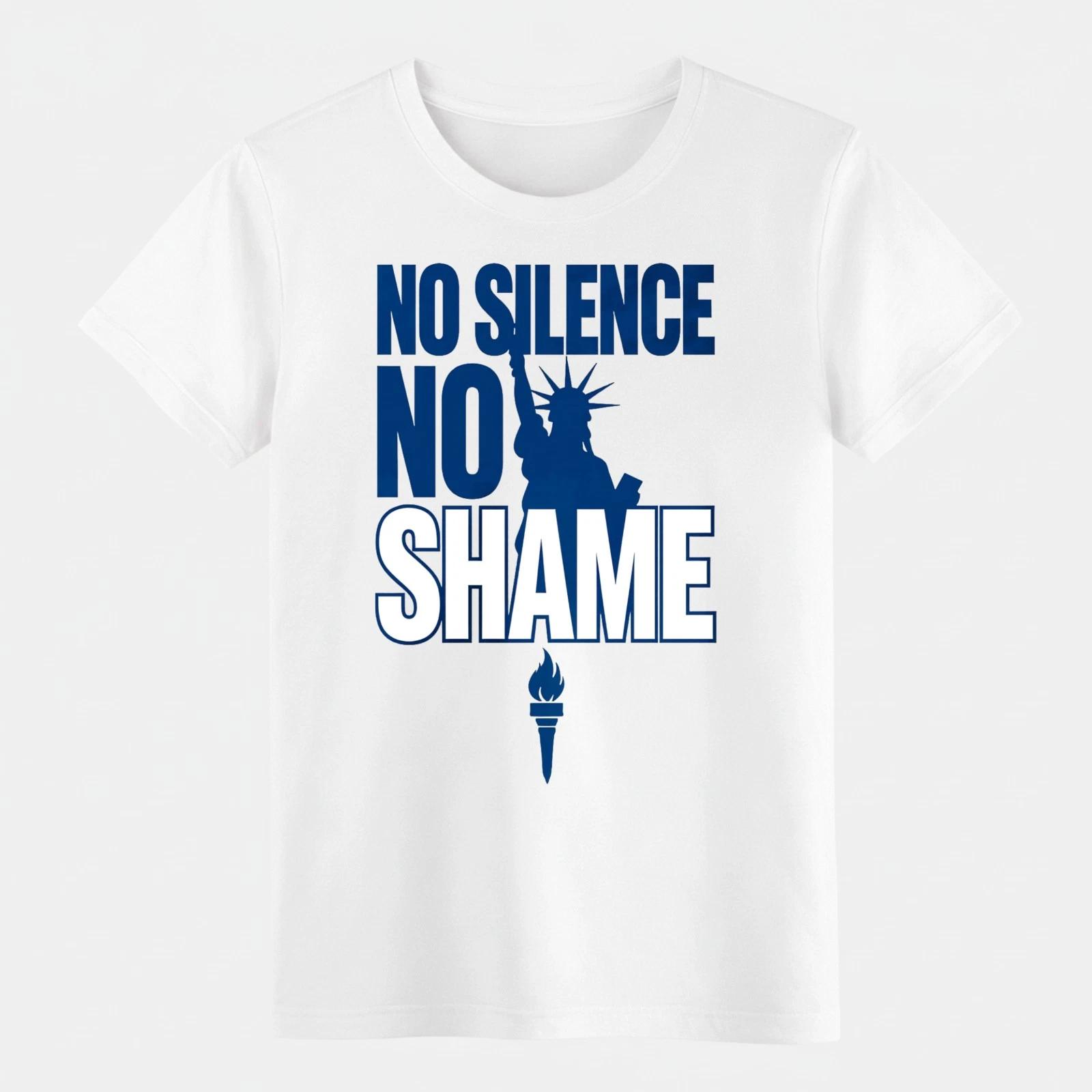No Silence No Shame Liberty Torch Graphic T-Shirt, Patriotic Activist Casual Tee S