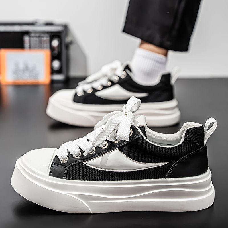 

Модные мужские дышащие парусиновые кроссовки 2025: Летняя повседневная спортивная обувь на толстой подошве 43 чёрный