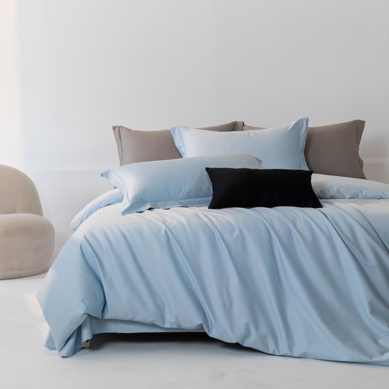 Light luxury high-count long-staple cotton four-piece set, simple wind solid color pure cotton satin quilt cover, sleeping naked, high-end Class
