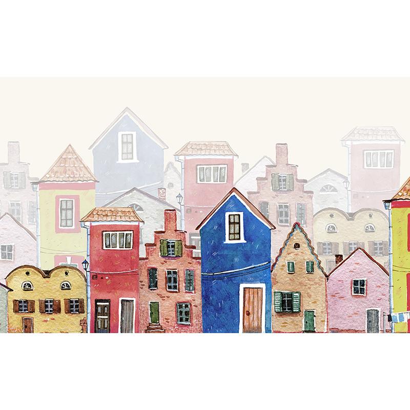 Fototapeta Tapeta 3D ručně malovaná Barevný kreslený dům Chlapec Dívka Dětský pokoj Kreslený Fresco Papel De Parede Infantil Decor