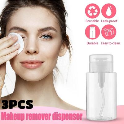 3pcs 120/150/200ml Pump Bottle Refillable Empty Press Travel Bottle Set for Makeup Nail Polish Remover Cosmetic Organizer