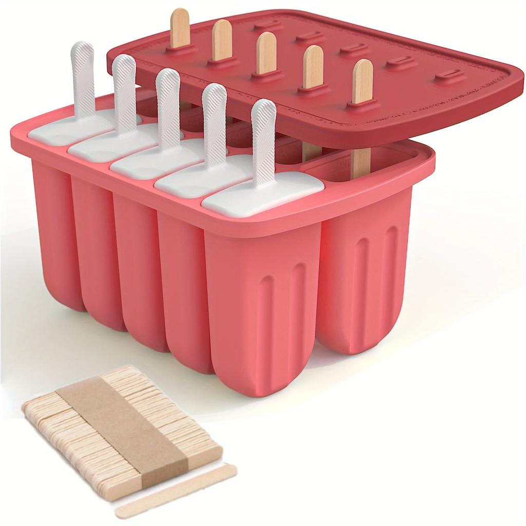 Silikon Eis am Stiel Formen 10 Mulden Große Eis am Stiel Formen Silikon Eis am Stiel Maker Form Eis Pop Form mit 50 Stück Eisstielen