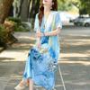 Women's Plus Size V-Neck Floral Long Dress – Short Sleeve Loose Fit Casual Dress with Pockets (Sizes XL-5XL)