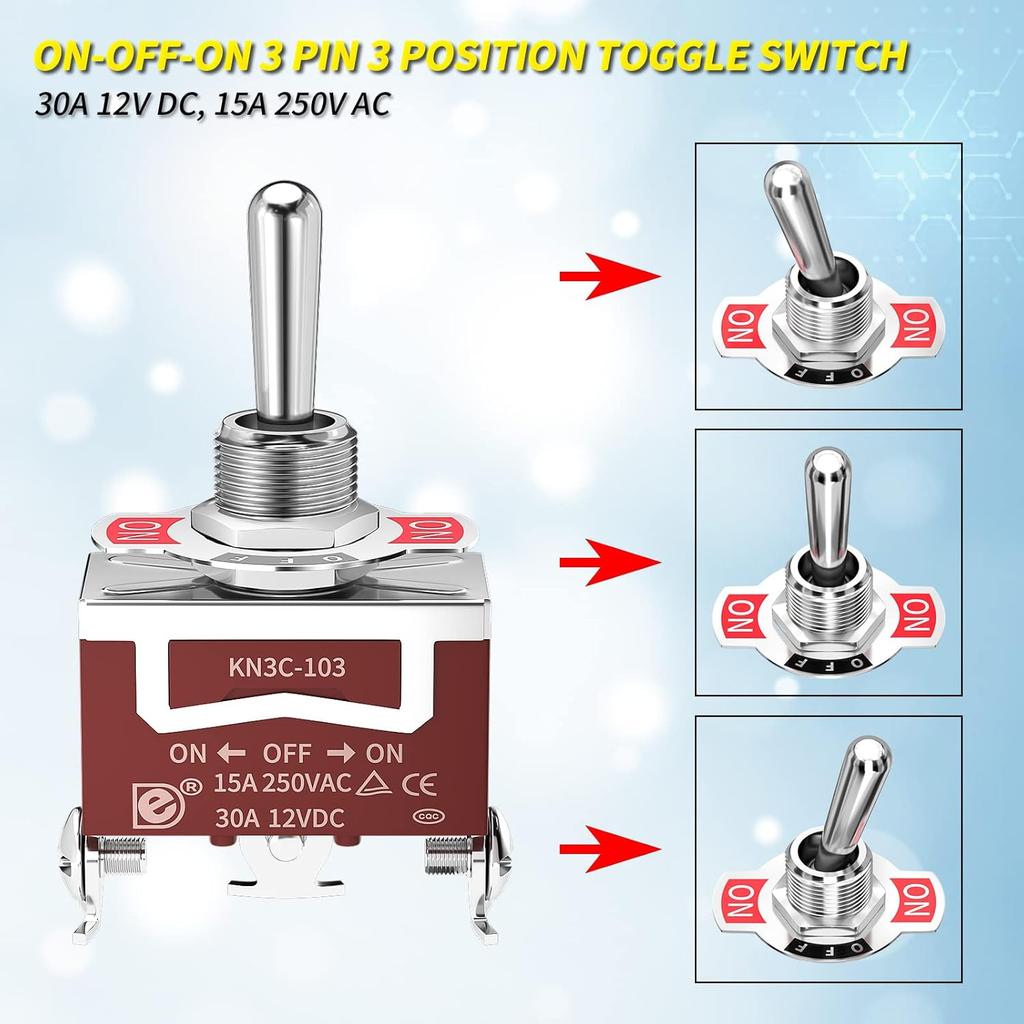 Waterproof Toggle Switch 12V DC 30A Heavy Duty Marine Toggle Switch 3 Position 3 Pin with Weatherproof Boot Cap Cover for Car Auto