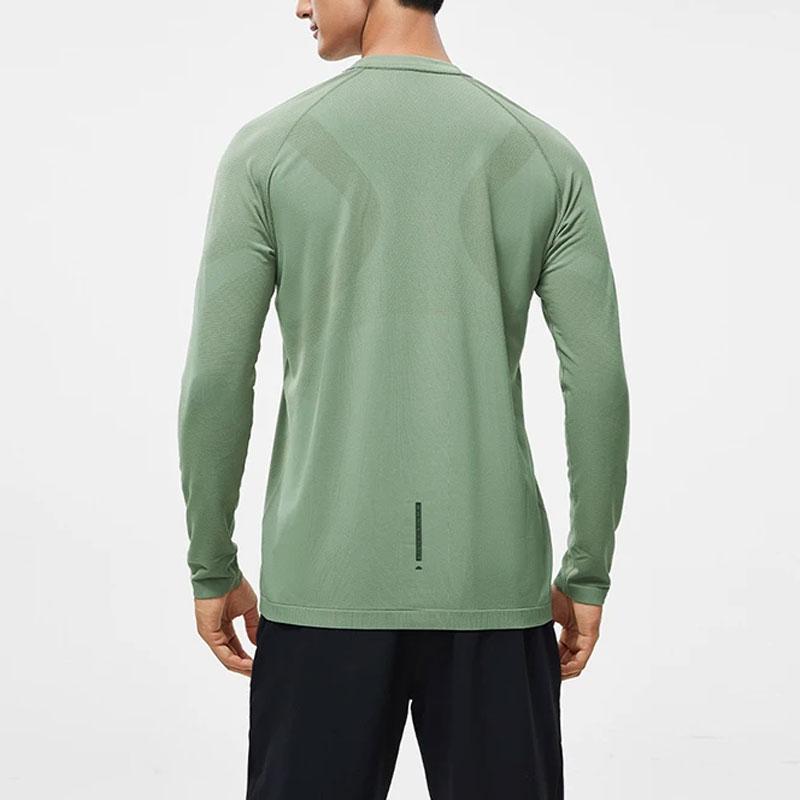 Li Ning Running Series Solid Color Logo Warm Long Sleeve Puff Sleeve T-Shirt Men Tops Gray-Green ATLT077-2