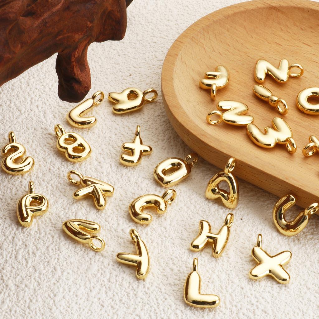 1 Stück Messing Charms Buchstabe Großbuchstaben Initialen "A-Z" 18K Echtsilber Vergoldet Anhänger Personalisierter Schmuckherstellung Zubehör