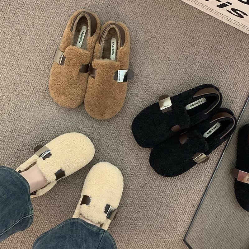 Mao Mao Shoes Women's Autumn and Winter New Velvet Cotton Shoes Flat-bottomed Versatile Doudou Shoes Women