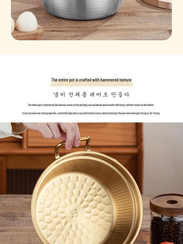 Korean Stainless Steel Mini Sukiyaki Pot with Lid - Double Ear for Luosifen & Instant Noodles