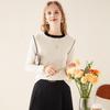 TUHUANG Women's Pure Wool Color Block Crew Neck Pullover Sweater