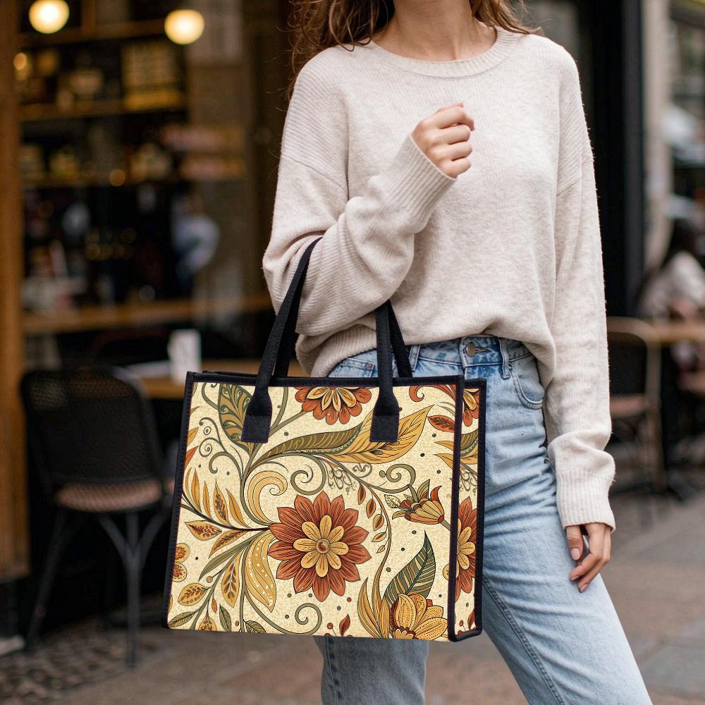 Retro Floral Pattern Tote Bag Casual Daily Handbag Large Capacity Carryall Bag