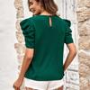 Summer  Women Clothing 2023 Fashion Elegant Office Lady Chiffon Blouse Solid Color Puff Sleeve V-neck Slim Tops Blusas 24766