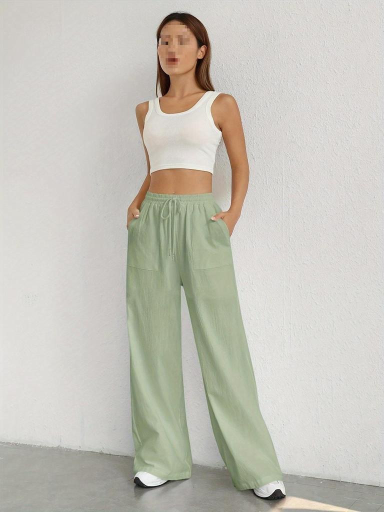 2025 Women's Casual Solid Color Drawstring Straight-Leg Pants - Spring & Autumn Collection